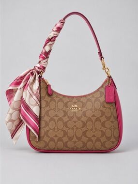 Coach Teri Hobo in Signature Canvas with Cerise Leather Trim (Style No. CK161)